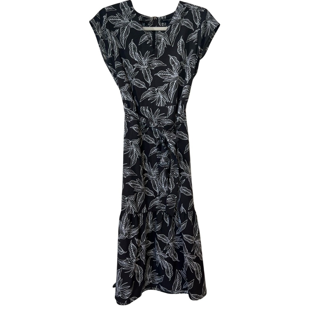 Banana Republic Black and‎ White Leaf-Print Midi Dress